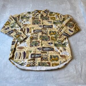 Eddie Bauer Womens Button Up Shirt Nature Print Outdoors Scene Beige Size M